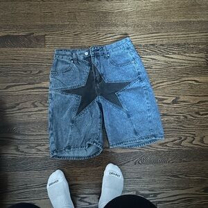 Men's Denim Shorts with Black Star Design